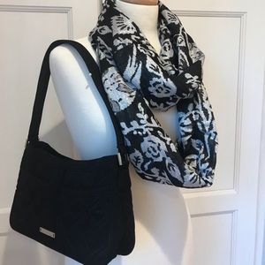 Vera Bradley quilted black bag with infinity scarf